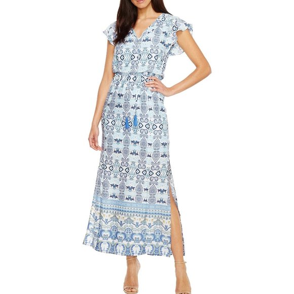 Adrianna Papell Dresses & Skirts - Adrianna Papell Maxi Dress Blue Paisley Boho 4